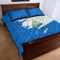 Nicaragua flag quilt bed set, quilted blue and white cover with emblem, two pillows