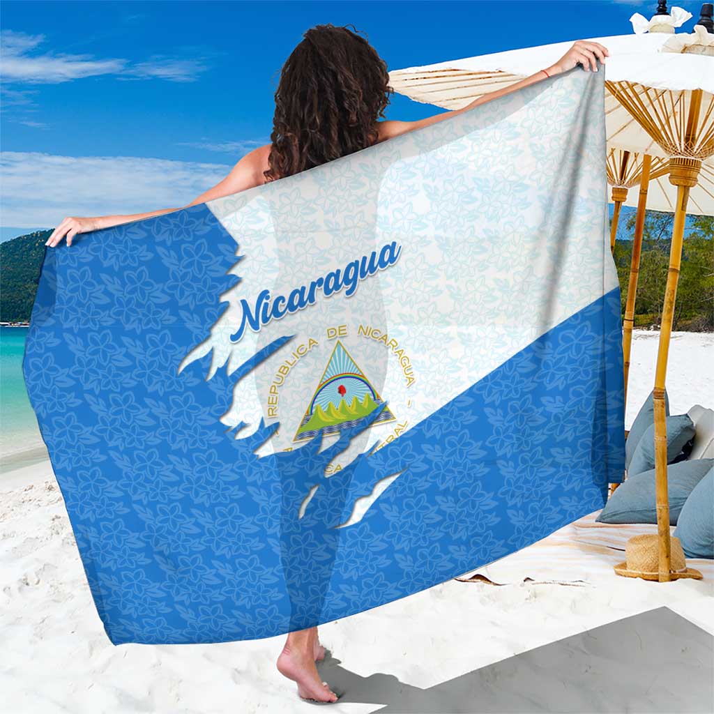 Nicaragua Flag Ripped Effect Sarong with National Emblem and Floral Pattern Design - Wonder Print Shop