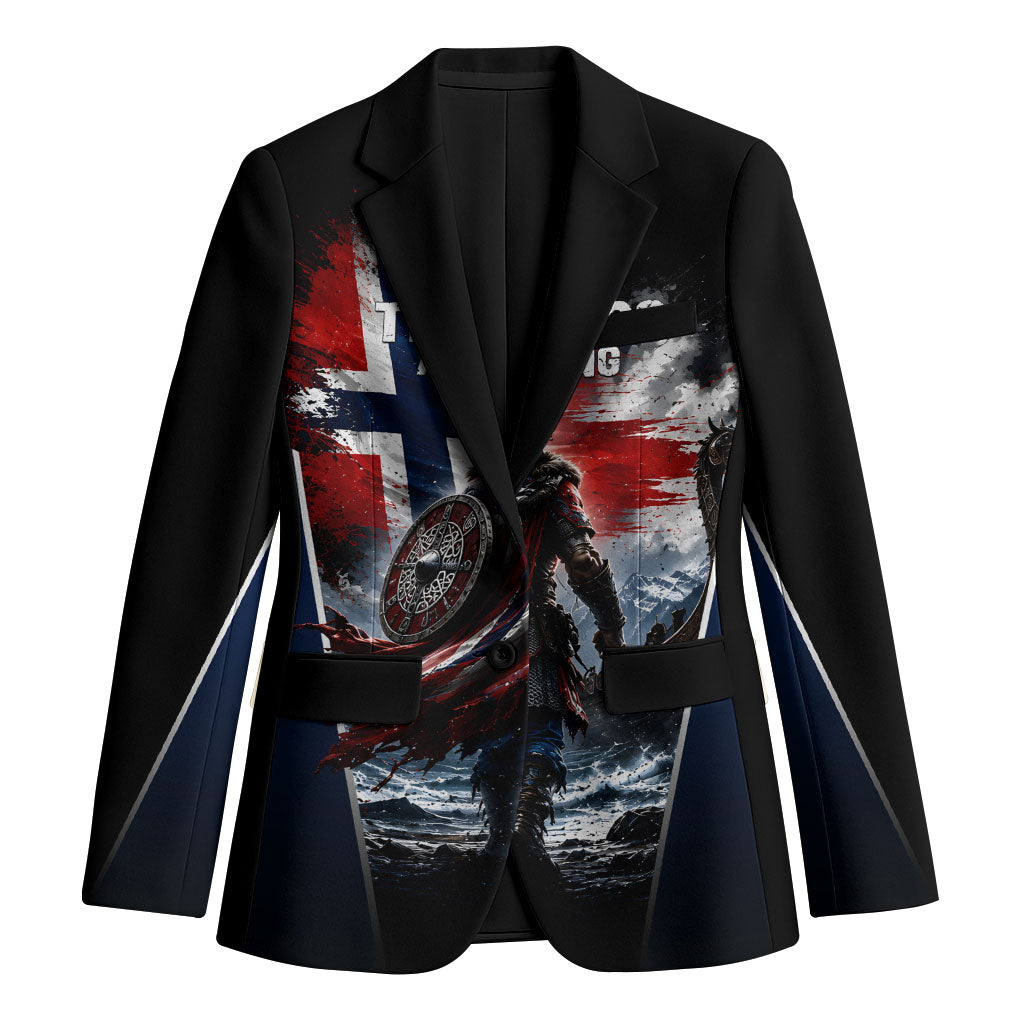 Personalized Norway Viking Warrior Blazer Vintage Norse Mythology Flag Art