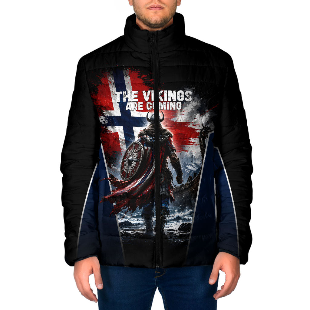 Personalized Norway Viking Warrior Padded Jacket Vintage Norse Mythology Flag Art