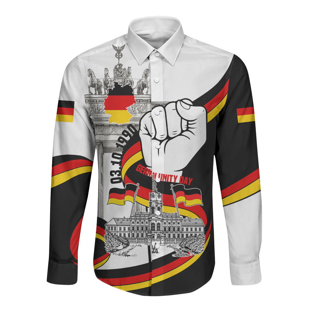 German Unity Day Long Sleeve Button Shirt Patriotic Flag Brandenburg Gate