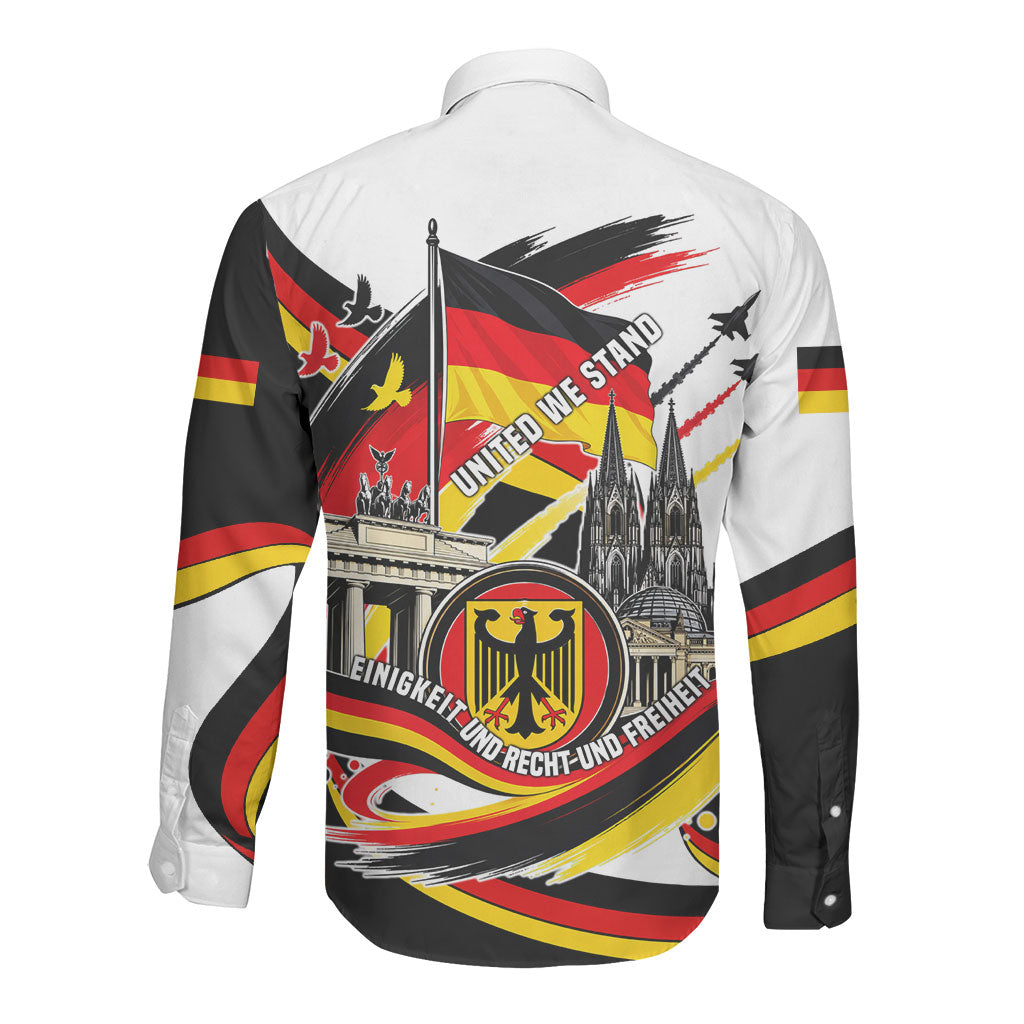German Unity Day Long Sleeve Button Shirt Patriotic Flag Brandenburg Gate