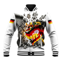 German Unity Day Baseball Jacket Cracked Wall Flag Graphic Unity Fist