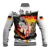 German Unity Day Baseball Jacket Cracked Wall Flag Graphic Unity Fist