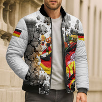 German Unity Day Bomber Puffer Jacket Cracked Wall Flag Graphic Unity Fist