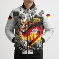 German Unity Day Bomber Puffer Jacket Cracked Wall Flag Graphic Unity Fist