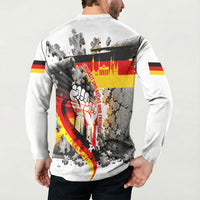 German Unity Day Button Sweatshirt Cracked Wall Flag Graphic Unity Fist