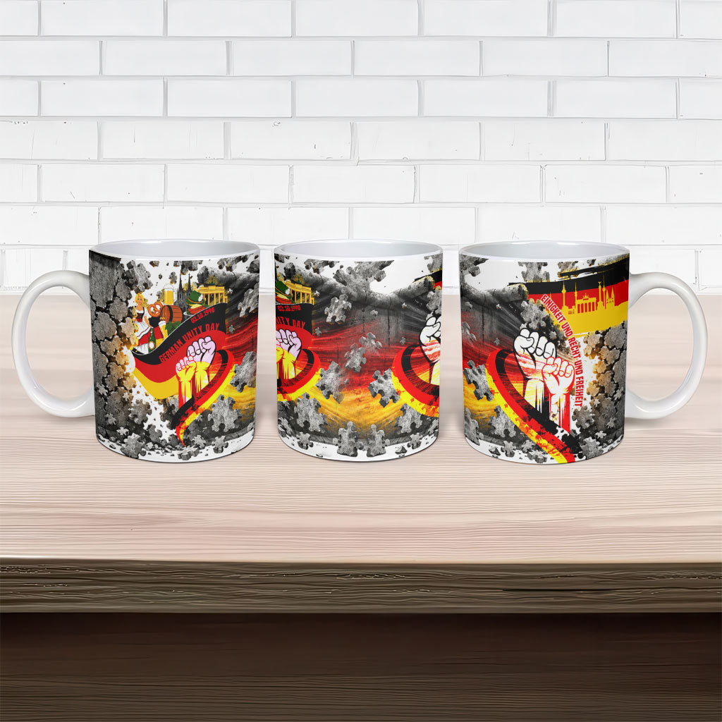 German Unity Day Ceramic Mug Cracked Wall Flag Graphic Unity Fist