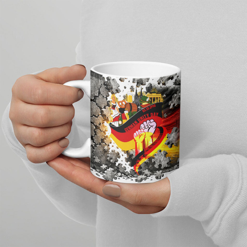 German Unity Day Ceramic Mug Cracked Wall Flag Graphic Unity Fist