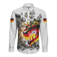 German Unity Day Long Sleeve Button Shirt Cracked Wall Flag Graphic Unity Fist