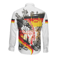 German Unity Day Long Sleeve Button Shirt Cracked Wall Flag Graphic Unity Fist