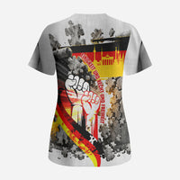 German Unity Day Scrub Top Cracked Wall Flag Graphic Unity Fist