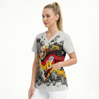 German Unity Day Scrub Top Cracked Wall Flag Graphic Unity Fist