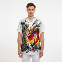 German Unity Day Scrub Top Cracked Wall Flag Graphic Unity Fist