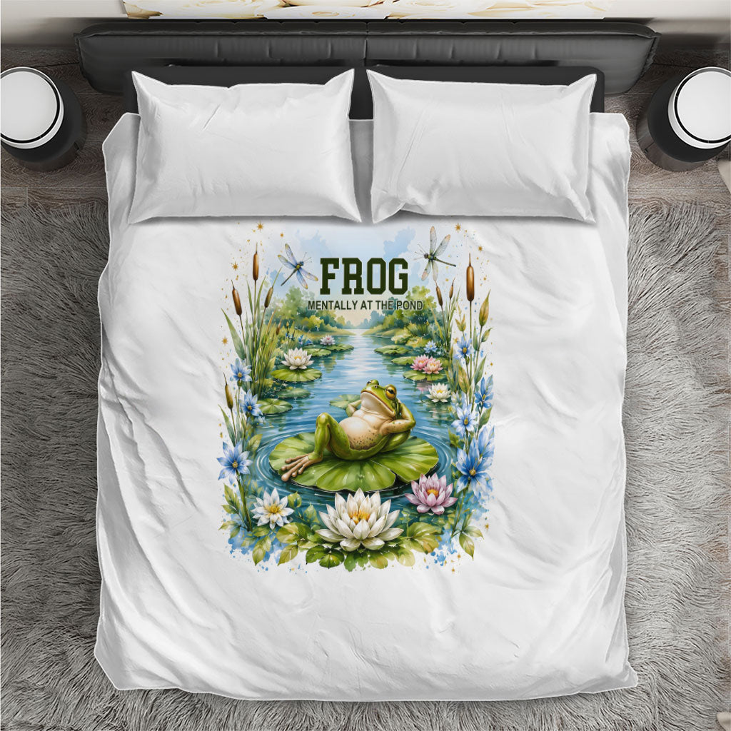 Frog Mentally At The Pond Bedding Set Watercolor Floral Nature Cottagecore Animal Art