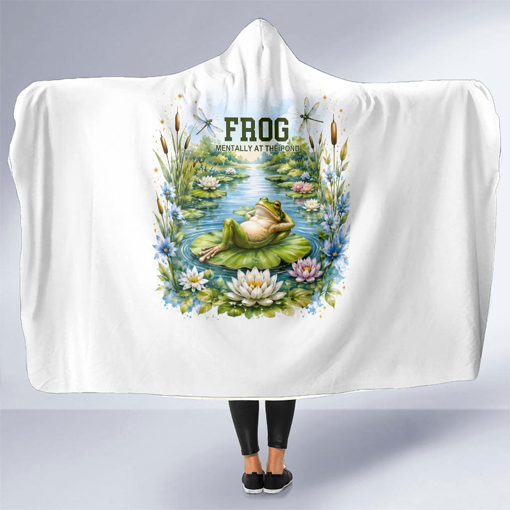 Frog Mentally At The Pond Hooded Blanket Watercolor Floral Nature Cottagecore Animal Art