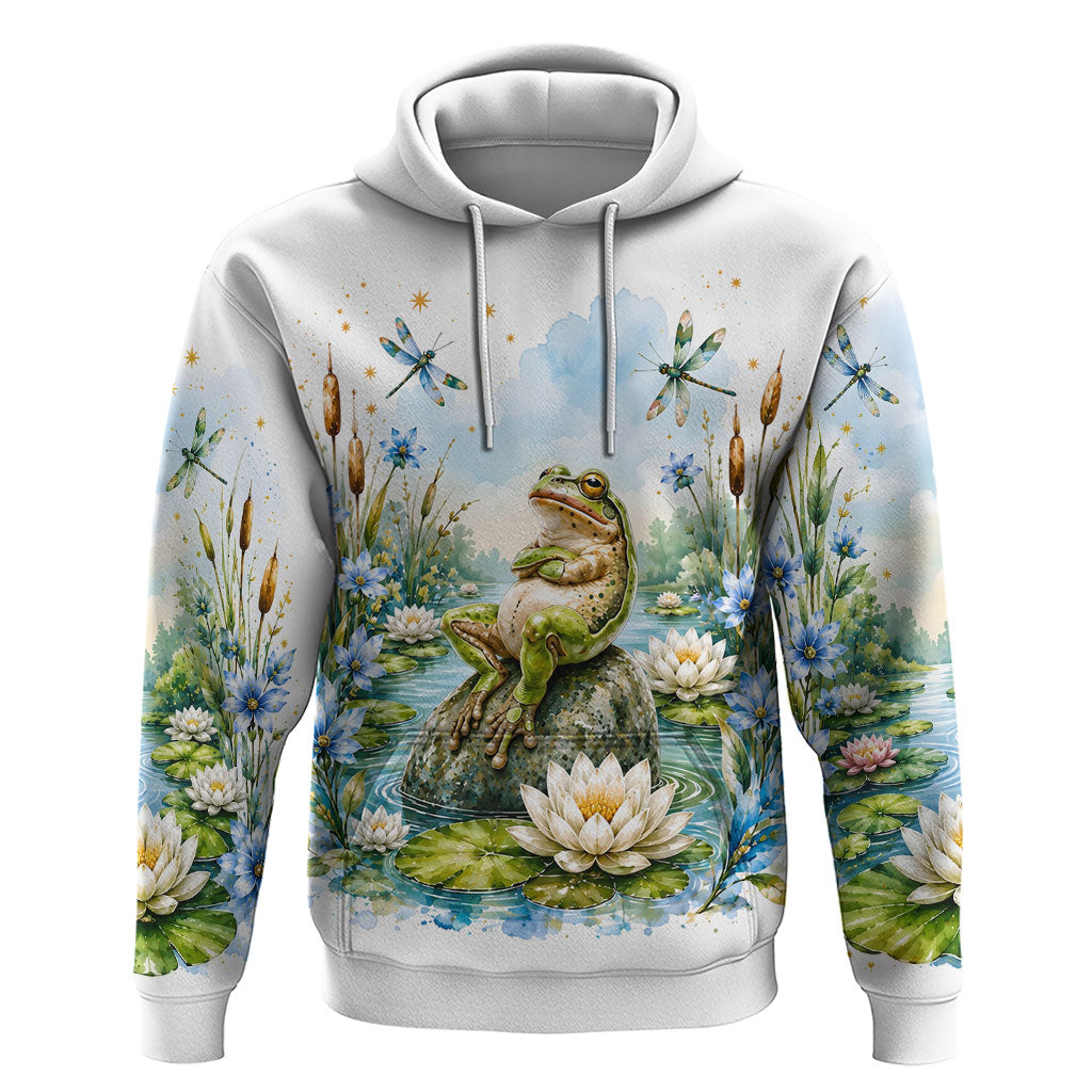 Frog Mentally At The Pond Hoodie Watercolor Floral Nature Cottagecore Animal Art