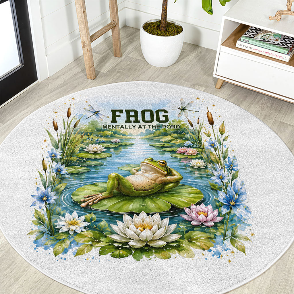 Frog Mentally At The Pond Round Carpet Watercolor Floral Nature Cottagecore Animal Art