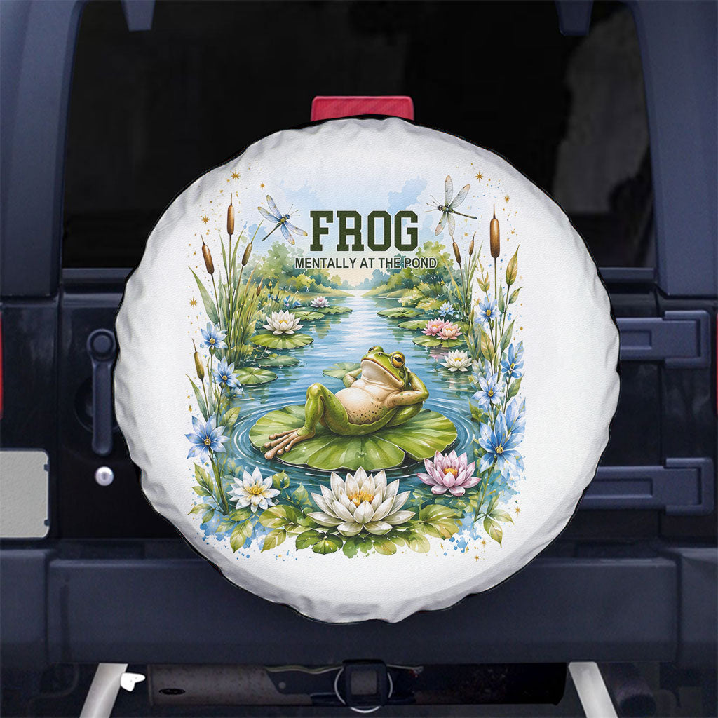 Frog Mentally At The Pond Spare Tire Cover Watercolor Floral Nature Cottagecore Animal Art
