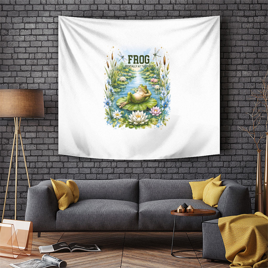 Frog Mentally At The Pond Tapestry Watercolor Floral Nature Cottagecore Animal Art