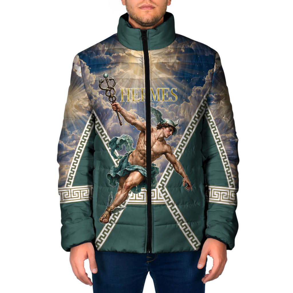 Hermes To Have Wings On Ones Feet Padded Jacket Winged Messenger Ancient Greek Mythology Celestial Art