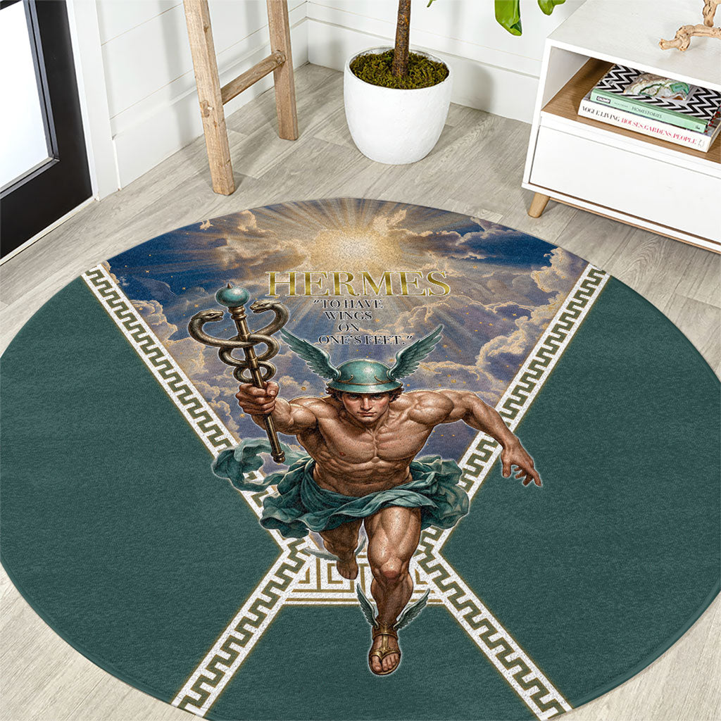 Hermes To Have Wings On Ones Feet Round Carpet Winged Messenger Ancient Greek Mythology Celestial Art