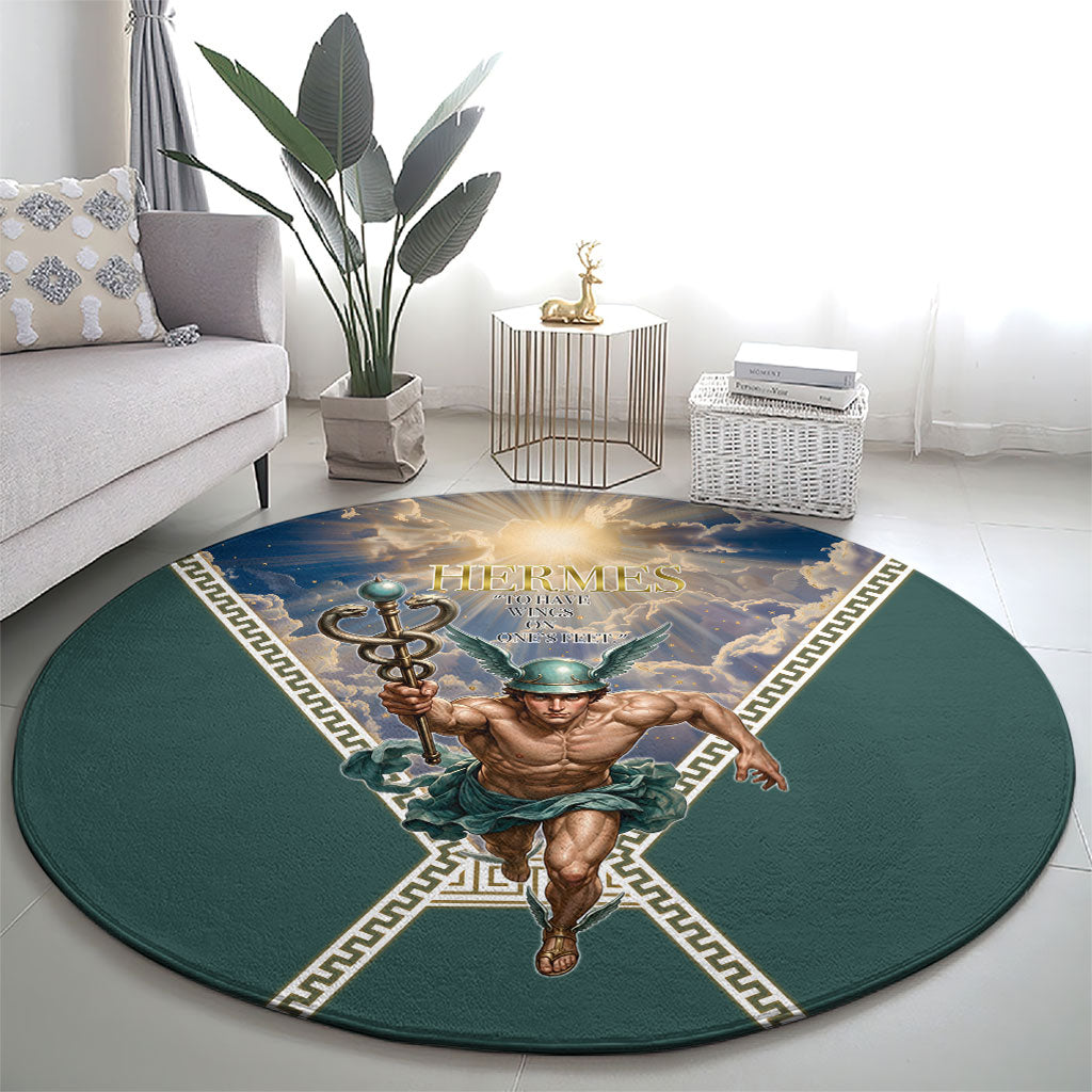 Hermes To Have Wings On Ones Feet Round Carpet Winged Messenger Ancient Greek Mythology Celestial Art