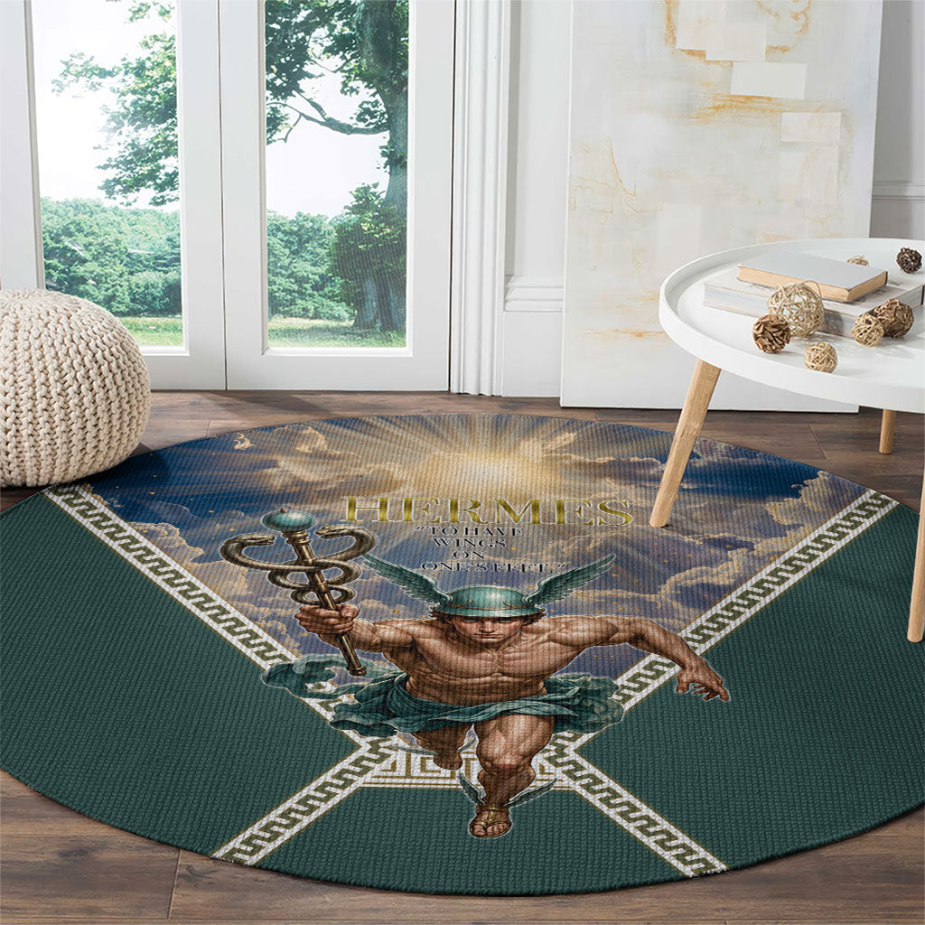 Hermes To Have Wings On Ones Feet Round Carpet Winged Messenger Ancient Greek Mythology Celestial Art