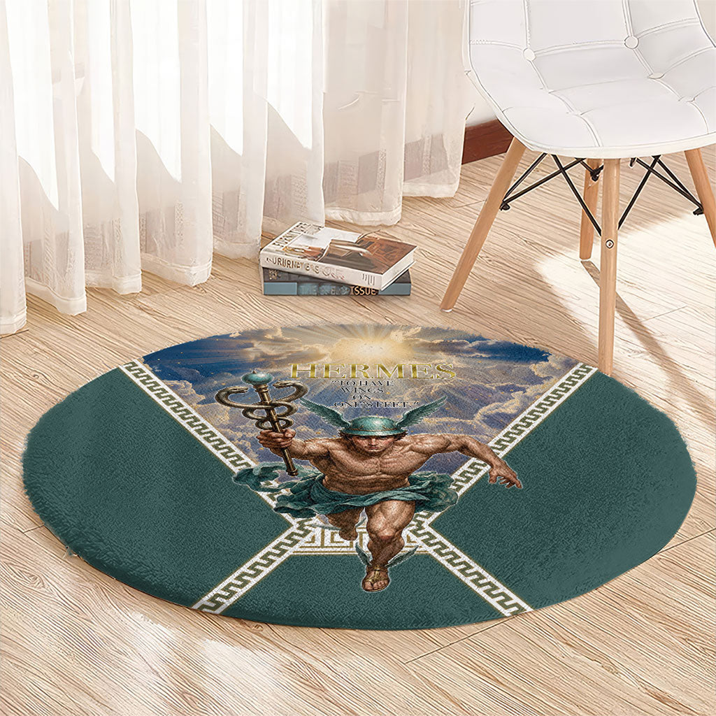 Hermes To Have Wings On Ones Feet Round Carpet Winged Messenger Ancient Greek Mythology Celestial Art