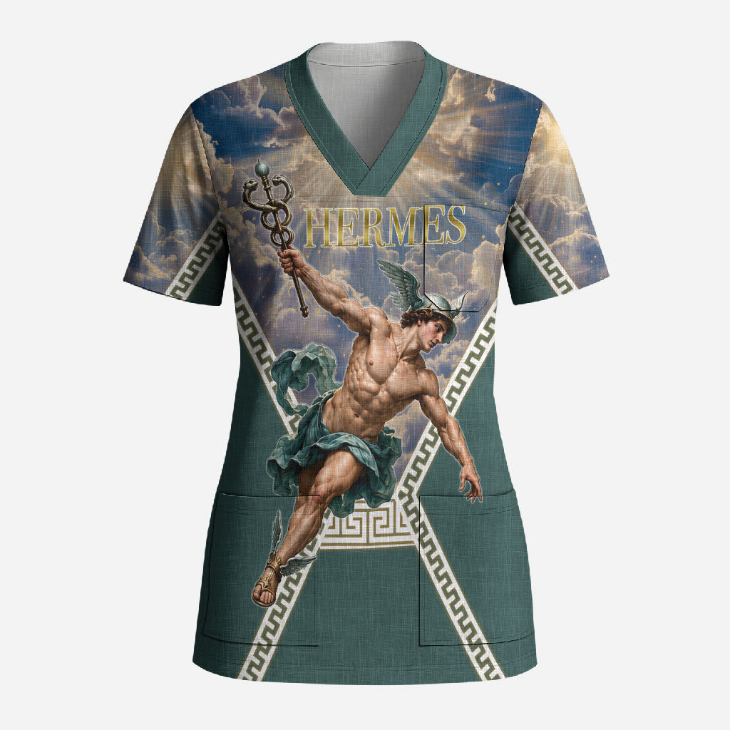 Hermes To Have Wings On Ones Feet Scrub Top Winged Messenger Ancient Greek Mythology Celestial Art