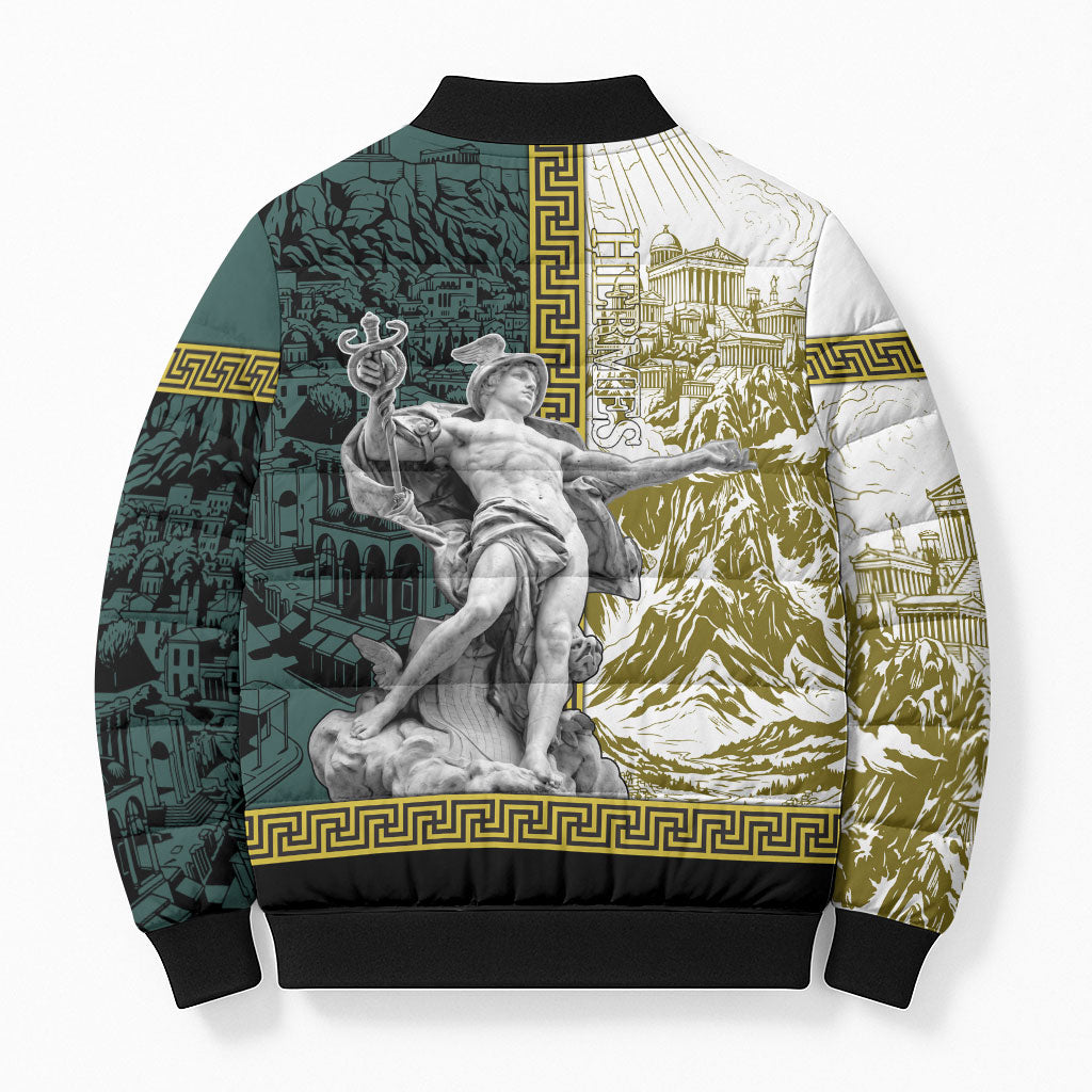 Hermes Bomber Puffer Jacket Ancient Greek God Mythology Classical Sculpture Line Art