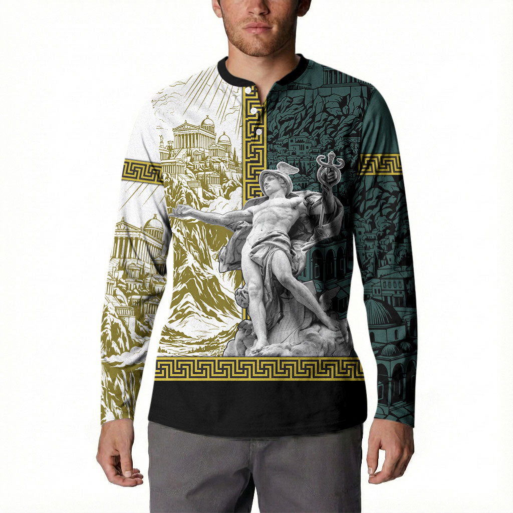 Hermes Button Sweatshirt Ancient Greek God Mythology Classical Sculpture Line Art