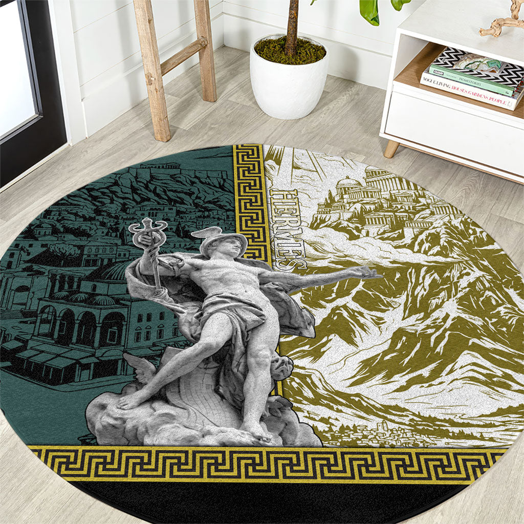 Hermes Round Carpet Ancient Greek God Mythology Classical Sculpture Line Art