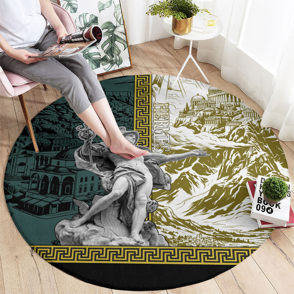Hermes Round Carpet Ancient Greek God Mythology Classical Sculpture Line Art