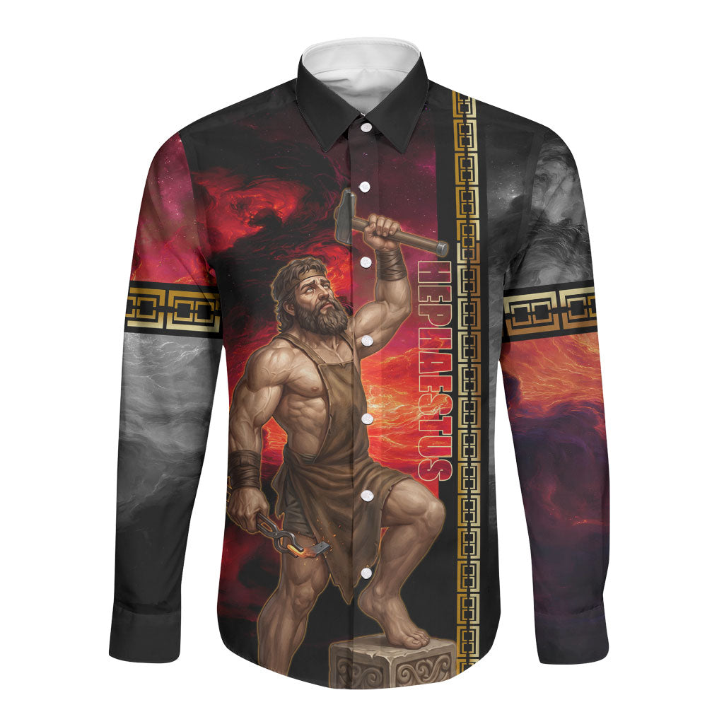 Hephaestus Greek God Of Blacksmiths Long Sleeve Button Shirt Ancient Greek Mythology Forge Fire Fantasy Art