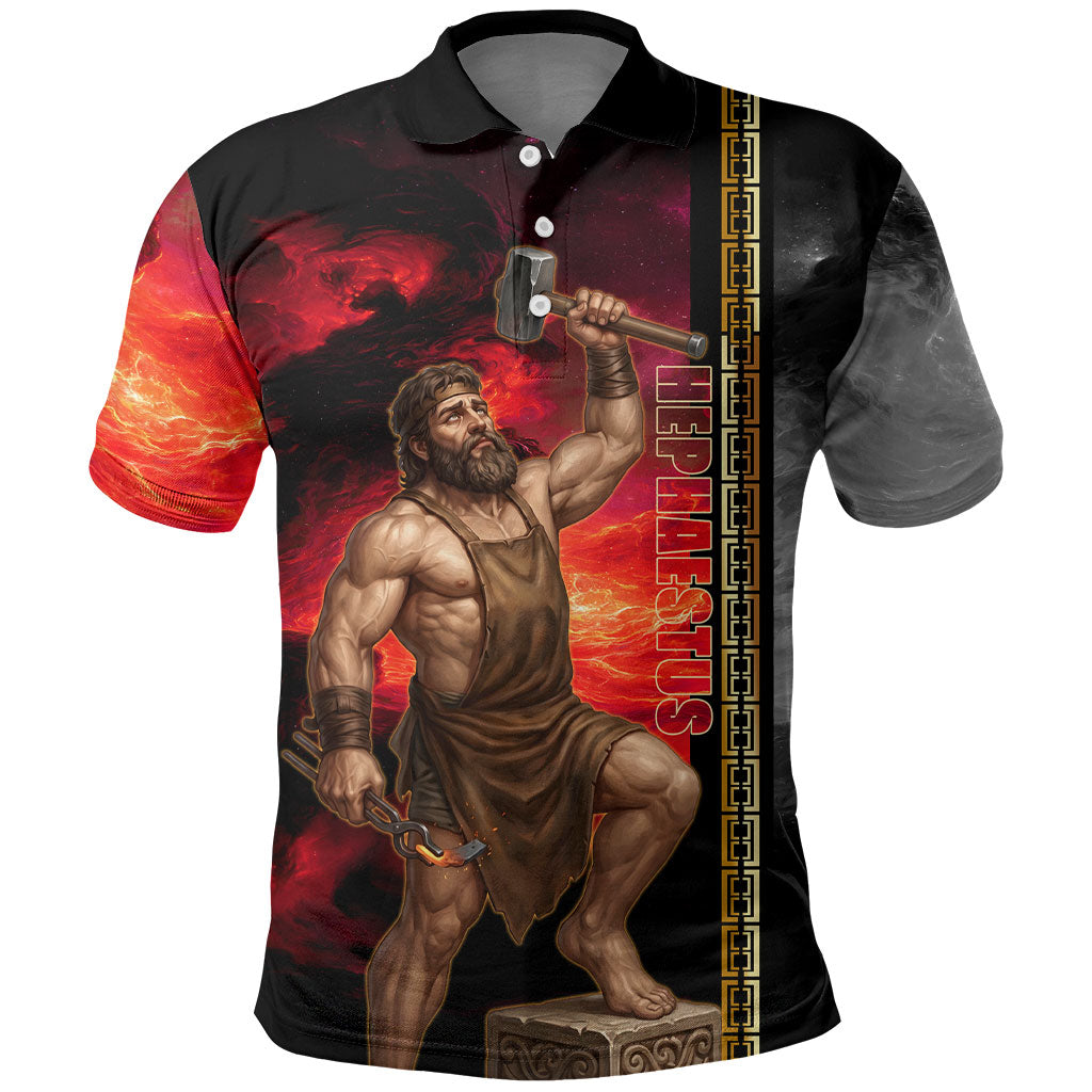 Hephaestus Greek God Of Blacksmiths Polo Shirt Ancient Greek Mythology Forge Fire Fantasy Art