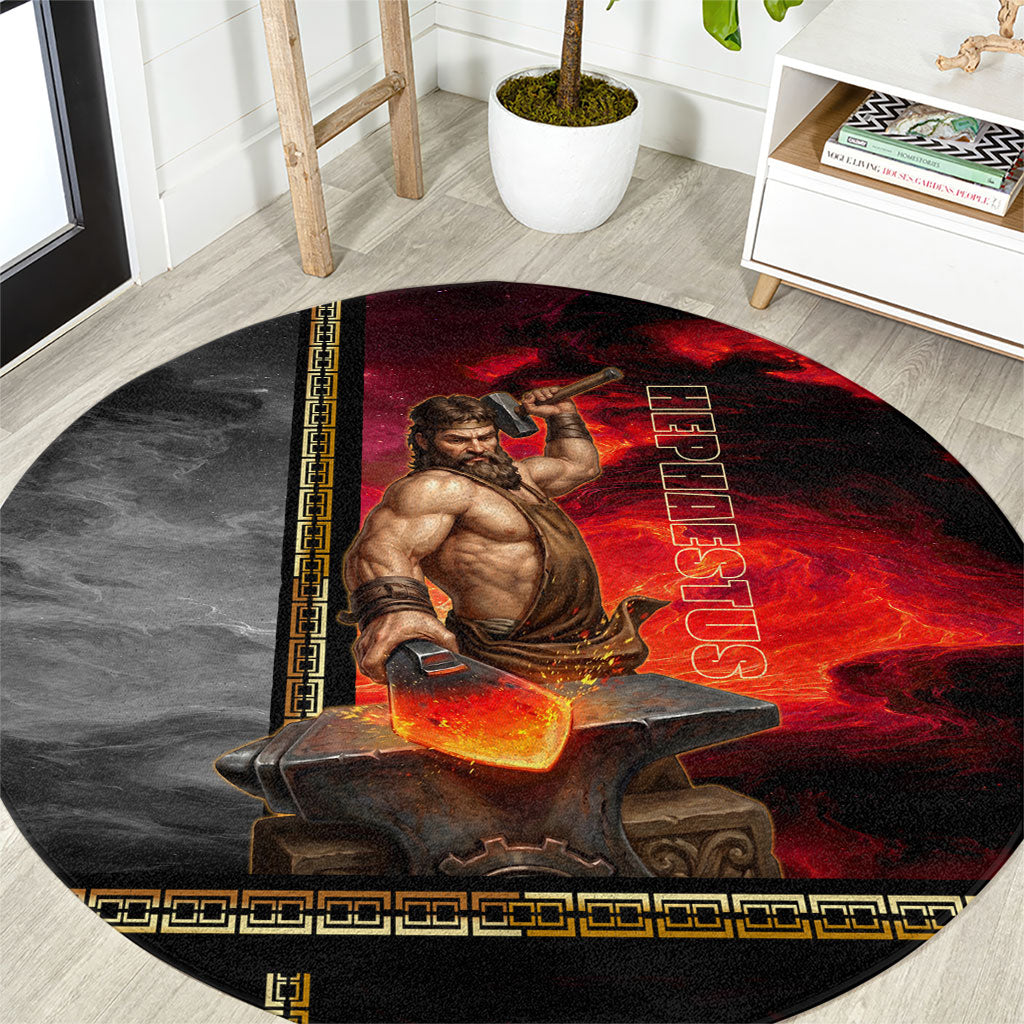 Hephaestus Greek God Of Blacksmiths Round Carpet Ancient Greek Mythology Forge Fire Fantasy Art