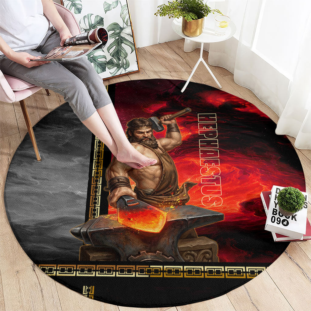 Hephaestus Greek God Of Blacksmiths Round Carpet Ancient Greek Mythology Forge Fire Fantasy Art