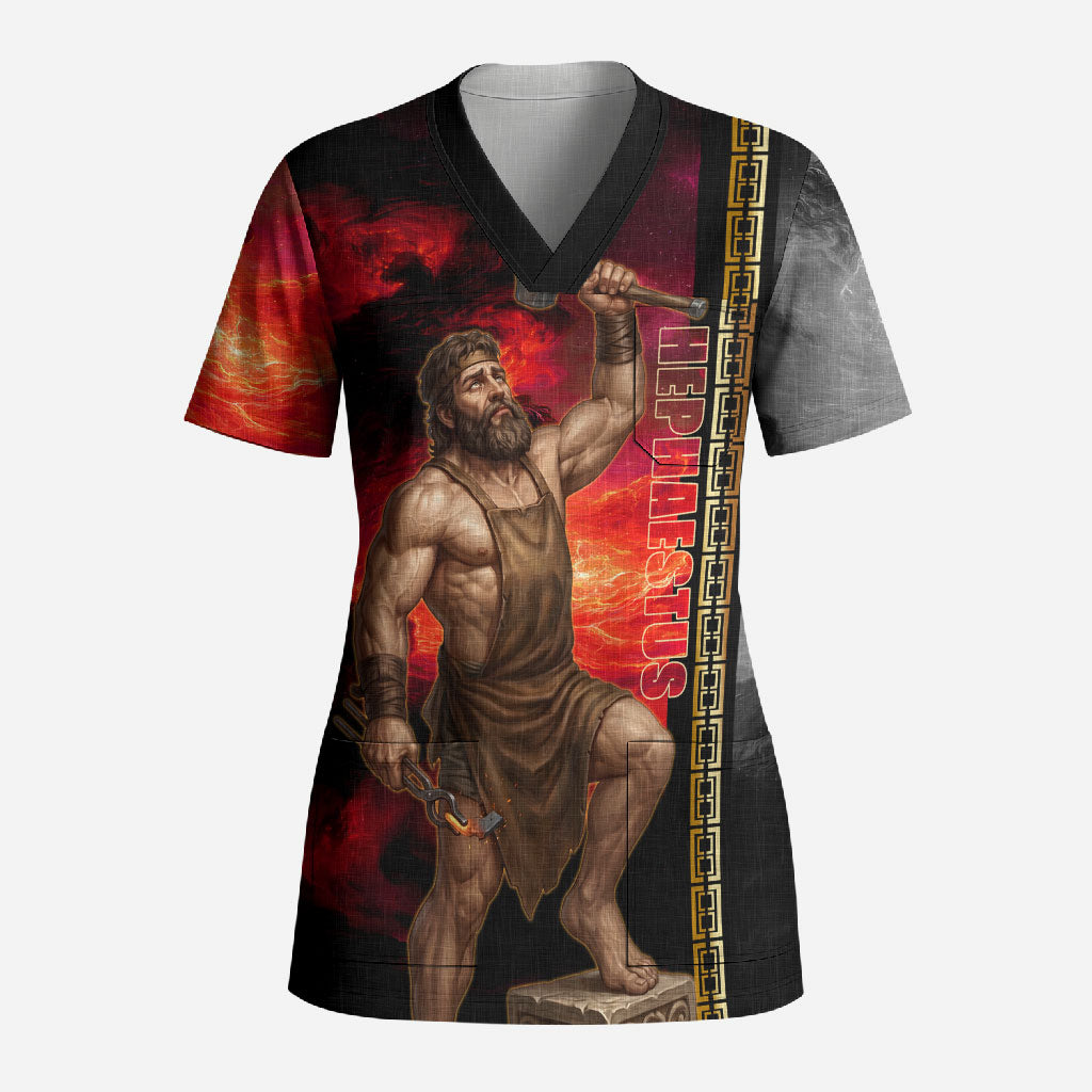 Hephaestus Greek God Of Blacksmiths Scrub Top Ancient Greek Mythology Forge Fire Fantasy Art