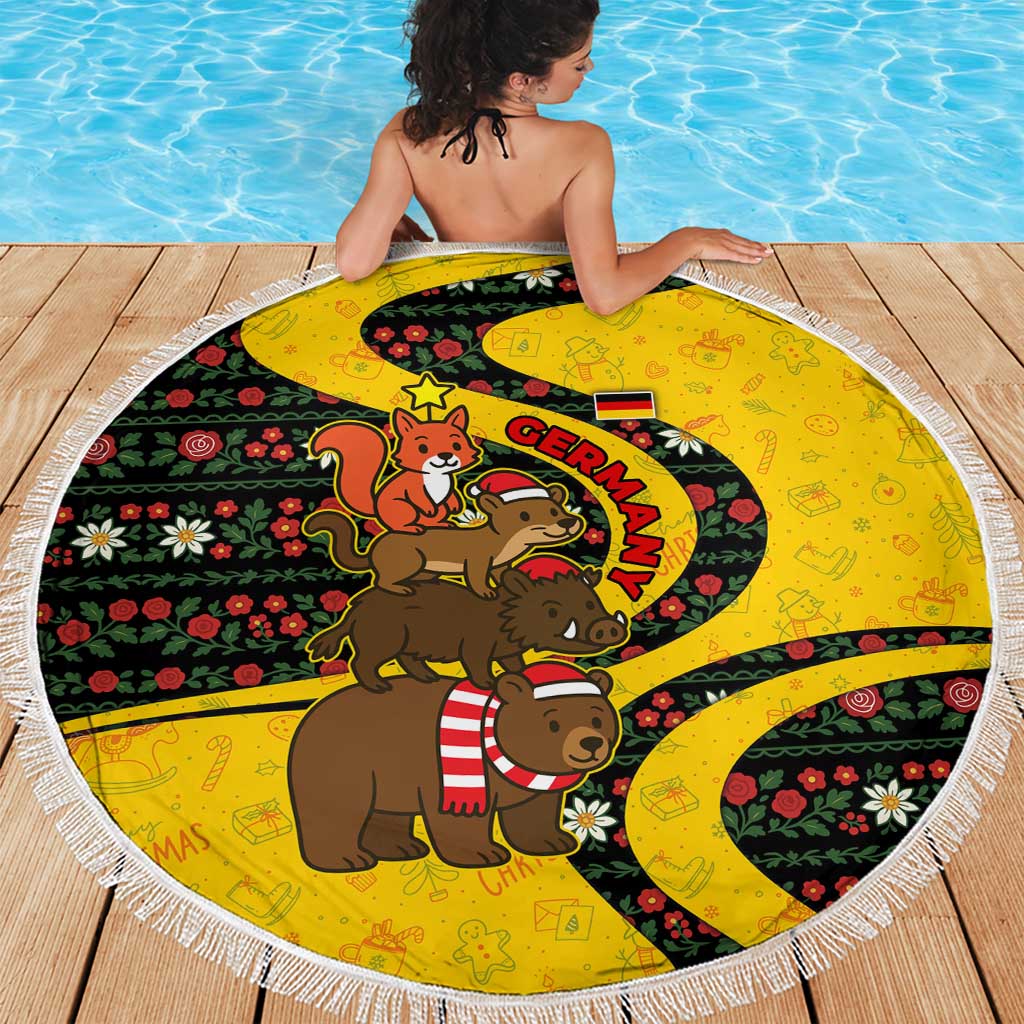 Germany Christmas Beach Blanket with Bear Boar Otter Squirrel and Holiday Pattern Design - Wonder Print Shop