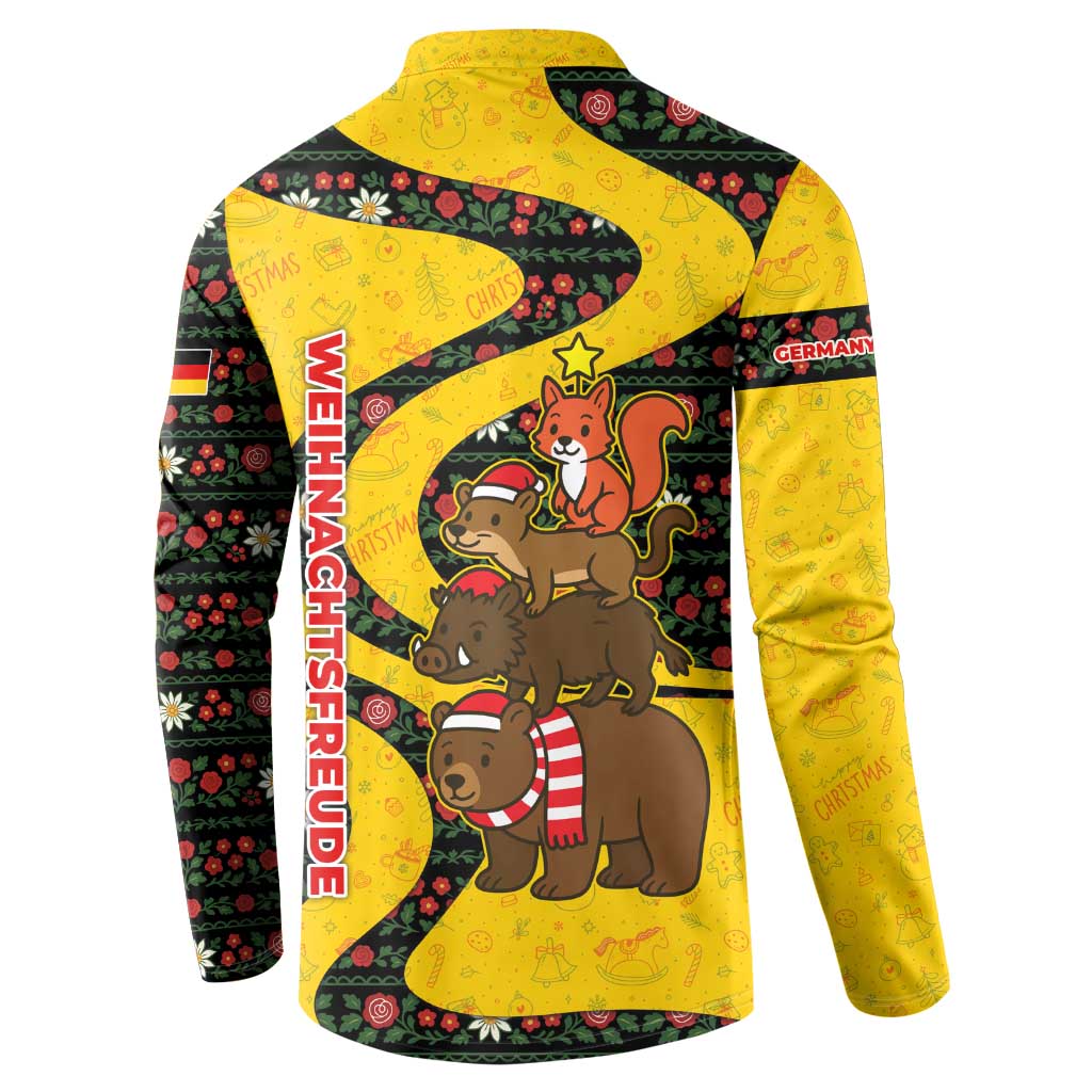 Germany Christmas Button Sweatshirt with Bear Boar Otter Squirrel and Holiday Pattern Design - Wonder Print Shop