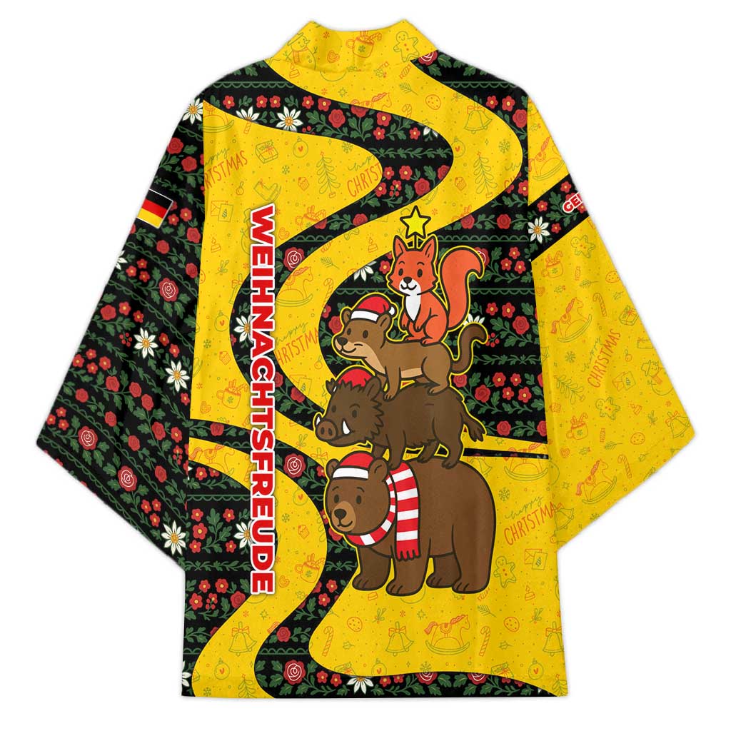 Germany Christmas Kimono with Bear Boar Otter Squirrel and Holiday Pattern Design - Wonder Print Shop