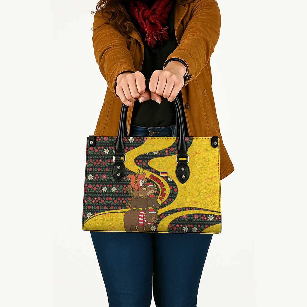 Germany Christmas Leather Bag with Bear Boar Otter Squirrel and Holiday Pattern Design - Wonder Print Shop