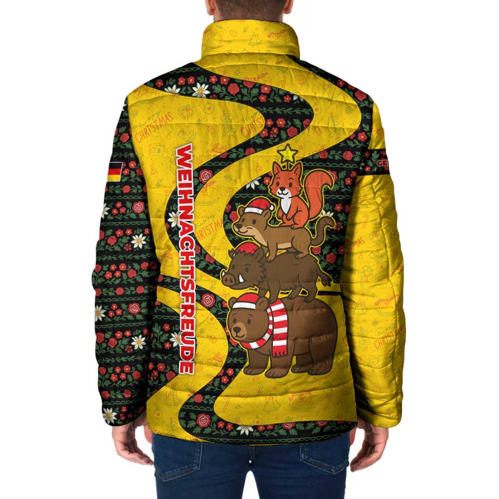 Germany Christmas Padded Jacket with Bear Boar Otter Squirrel and Holiday Pattern Design - Wonder Print Shop