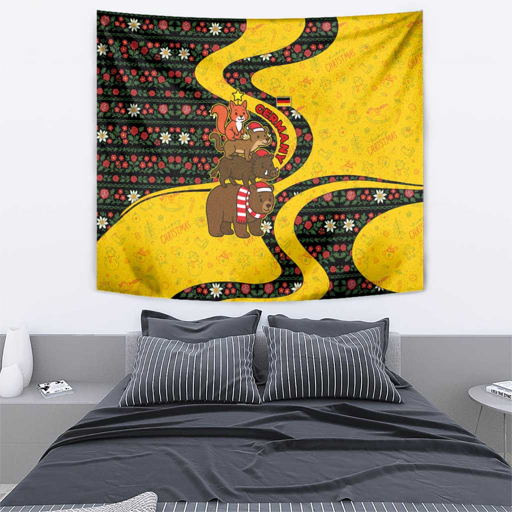 Germany Christmas Tapestry with Bear Boar Otter Squirrel and Holiday Pattern Design - Wonder Print Shop
