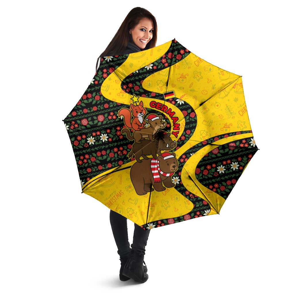 Germany Christmas Umbrella with Bear Boar Otter Squirrel and Holiday Pattern Design - Wonder Print Shop