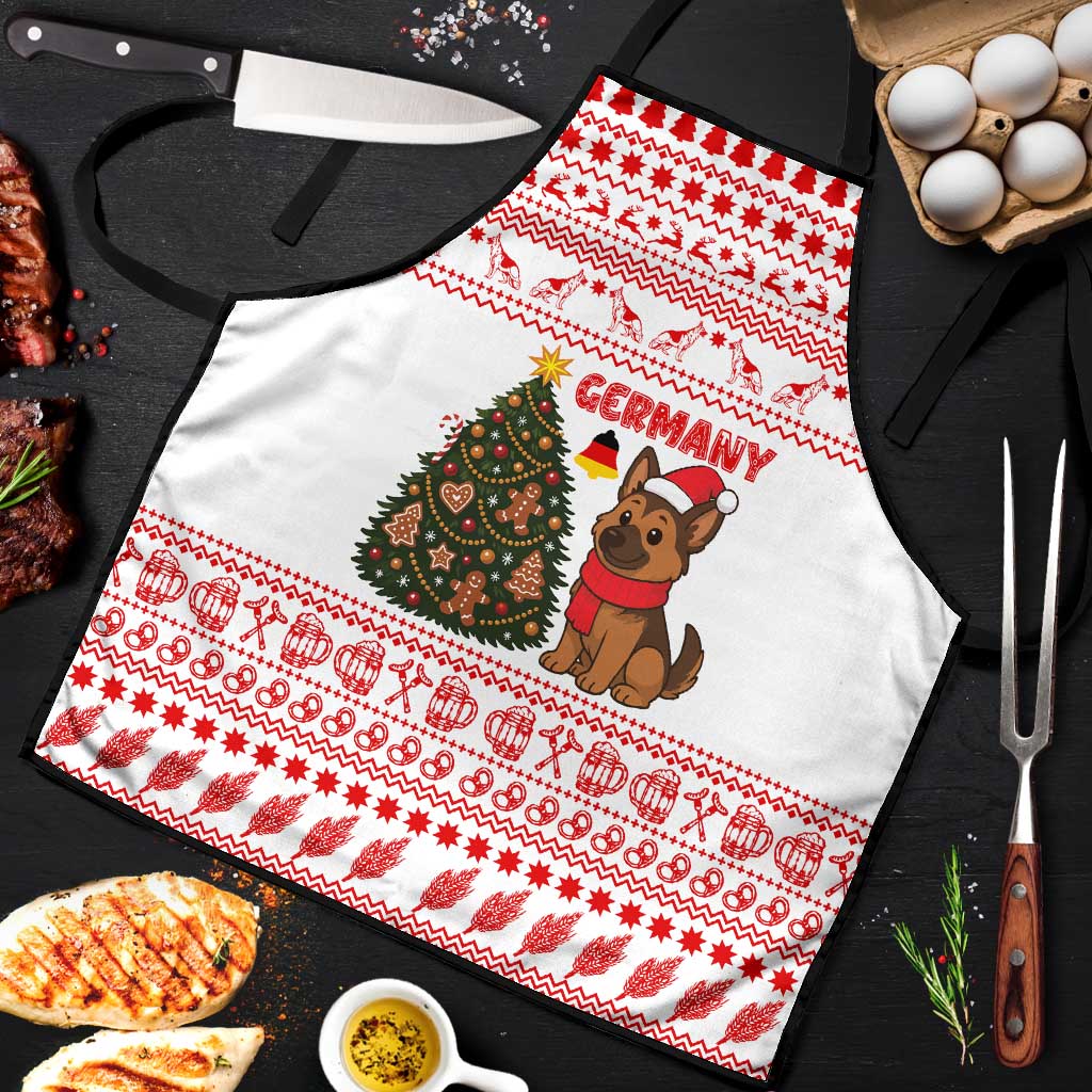 Germany Christmas Apron with German Shepherd Dog Gingerbread Tree and Red Holiday Pattern - Wonder Print Shop