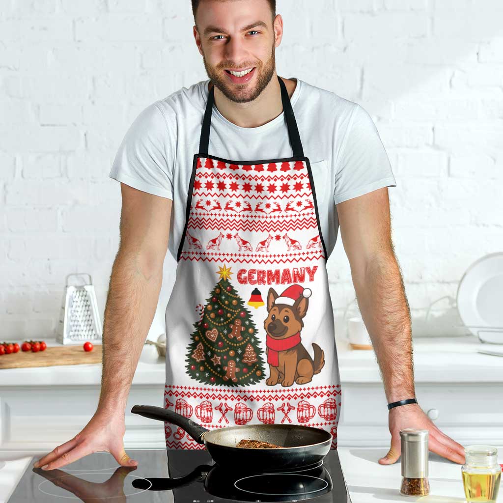 Germany Christmas Apron with German Shepherd Dog Gingerbread Tree and Red Holiday Pattern - Wonder Print Shop