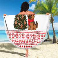 Germany Christmas Beach Blanket with German Shepherd Dog Gingerbread Tree and Red Holiday Pattern - Wonder Print Shop
