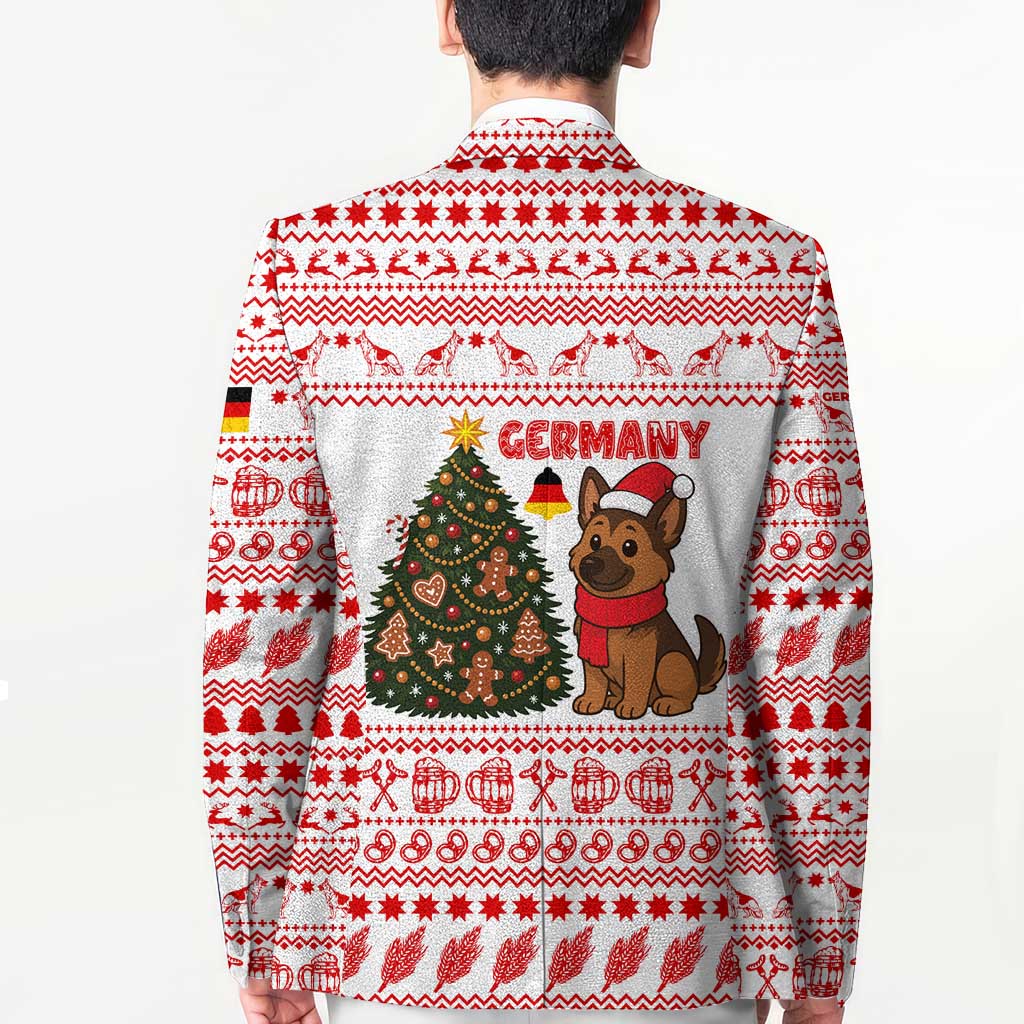 Germany Christmas Blazer with German Shepherd Dog Gingerbread Tree and Red Holiday Pattern - Wonder Print Shop